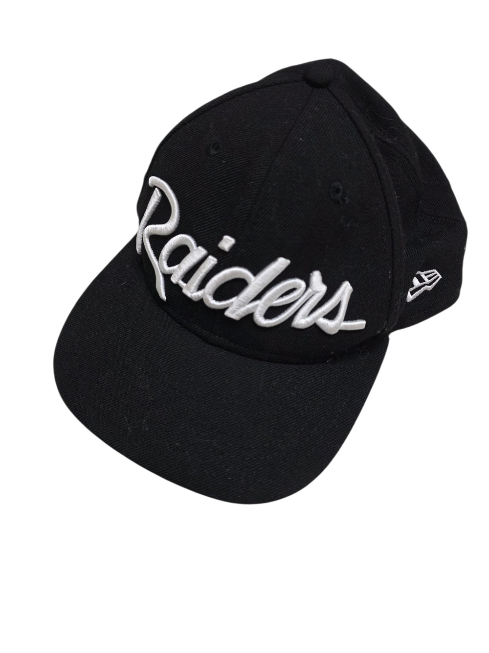 New Era Men's Black and White Raiders Script Cap